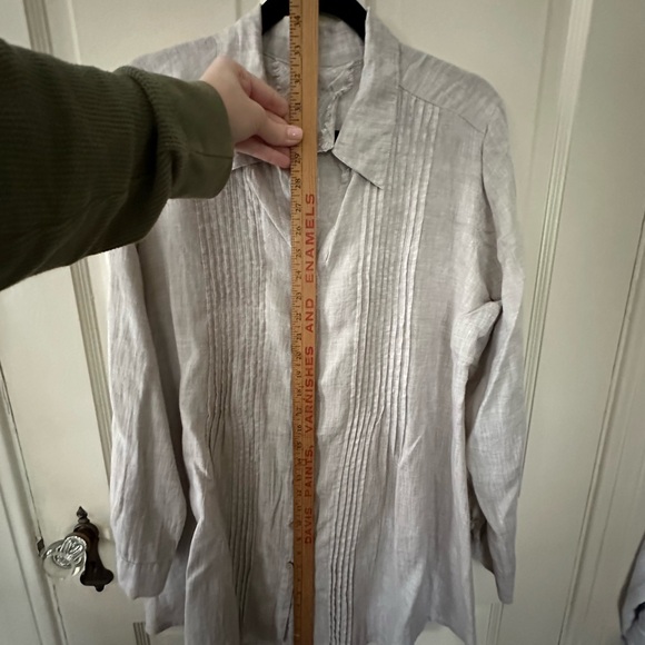 Yuvita Oversized Natural Linen Button-Up Shirt, L - Picture 6 of 9